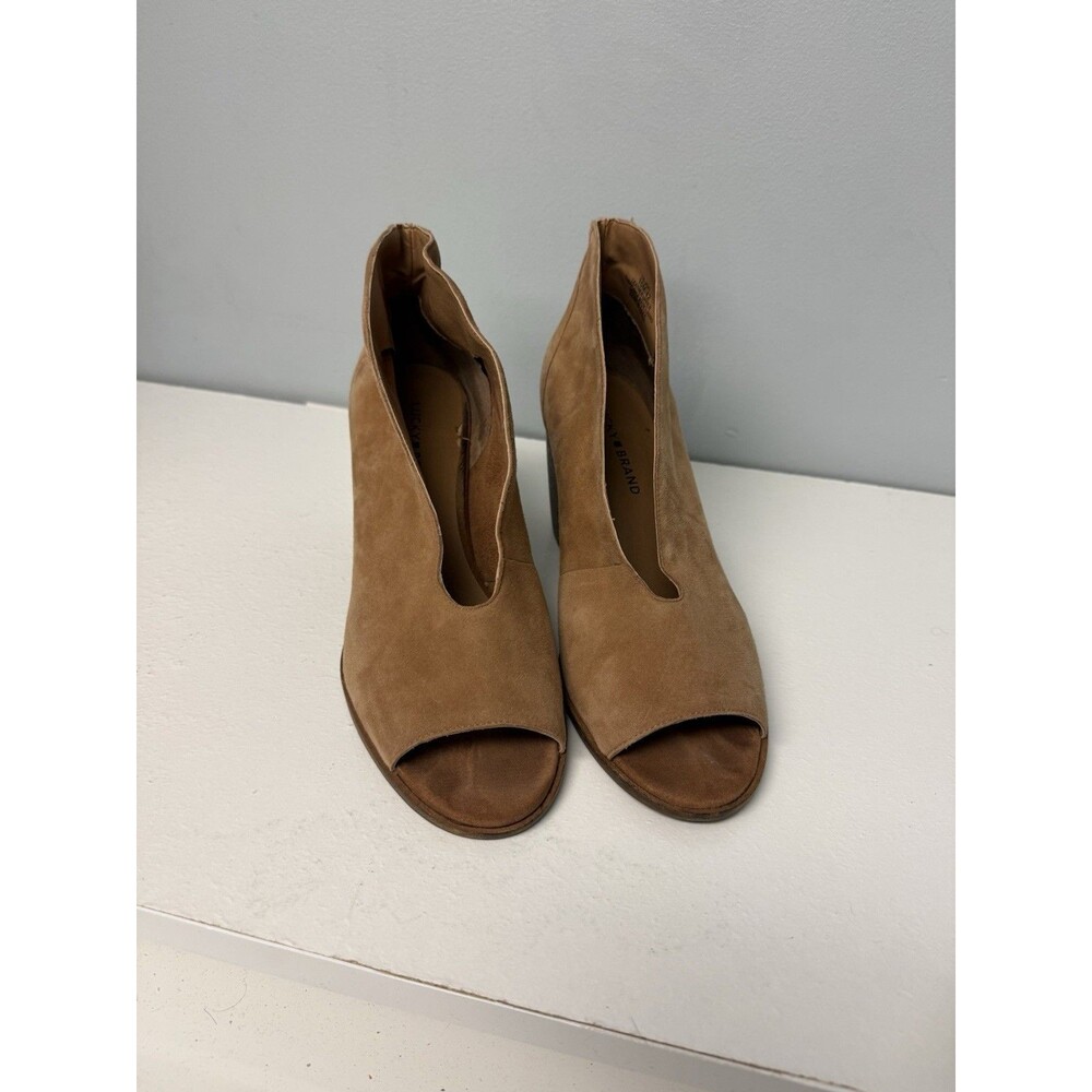 Lucky Brand Joal Suede Peep Toe Ankle Booties Tan Brown Size 10 M